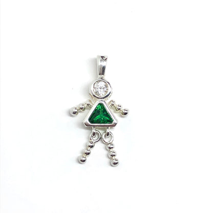 Emerald Green Cz Sterling Silver May Birthstone Girl Pendant
