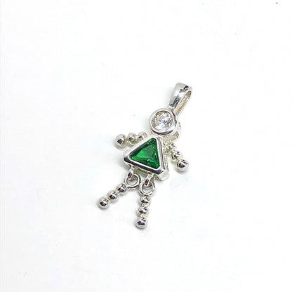 Emerald Green Cz Sterling Silver May Birthstone Girl Pendant