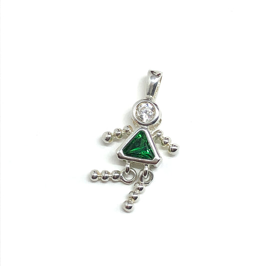 Emerald Green Cz Sterling Silver May Birthstone Girl Pendant