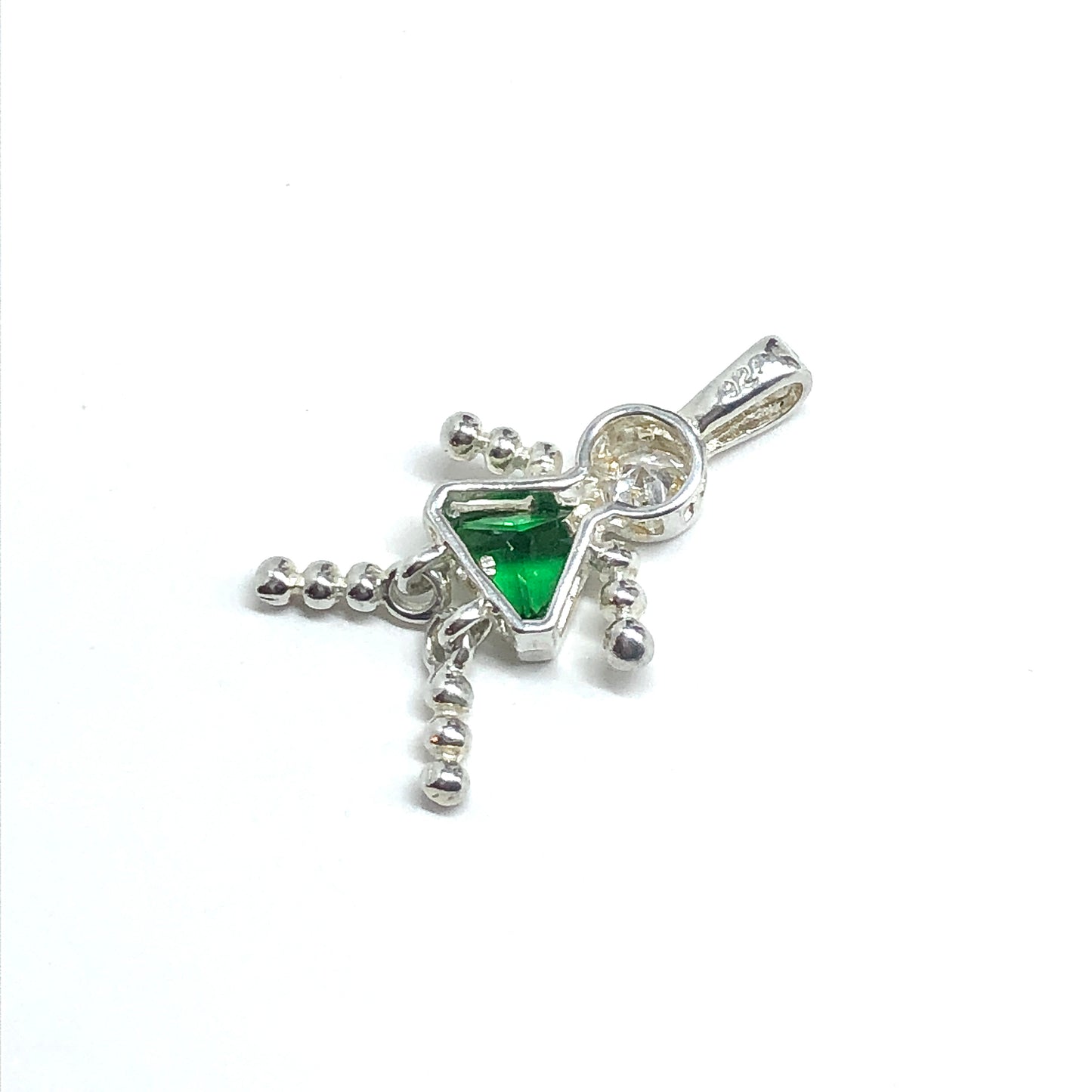 Emerald Green Cz Sterling Silver May Birthstone Girl Pendant