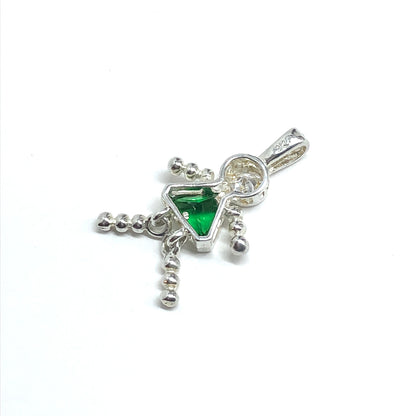 Emerald Green Cz Sterling Silver May Birthstone Girl Pendant