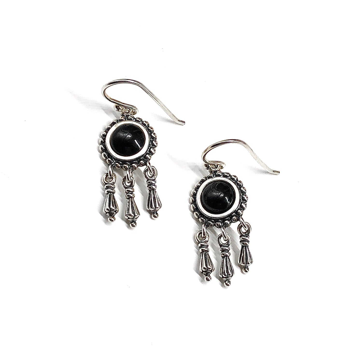 Black Stone Sterling Silver Chandelier Earrings
