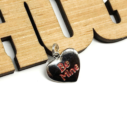 Set of 2 Sterling Silver Red Enamel Be Mine Heart Bracelet Charms