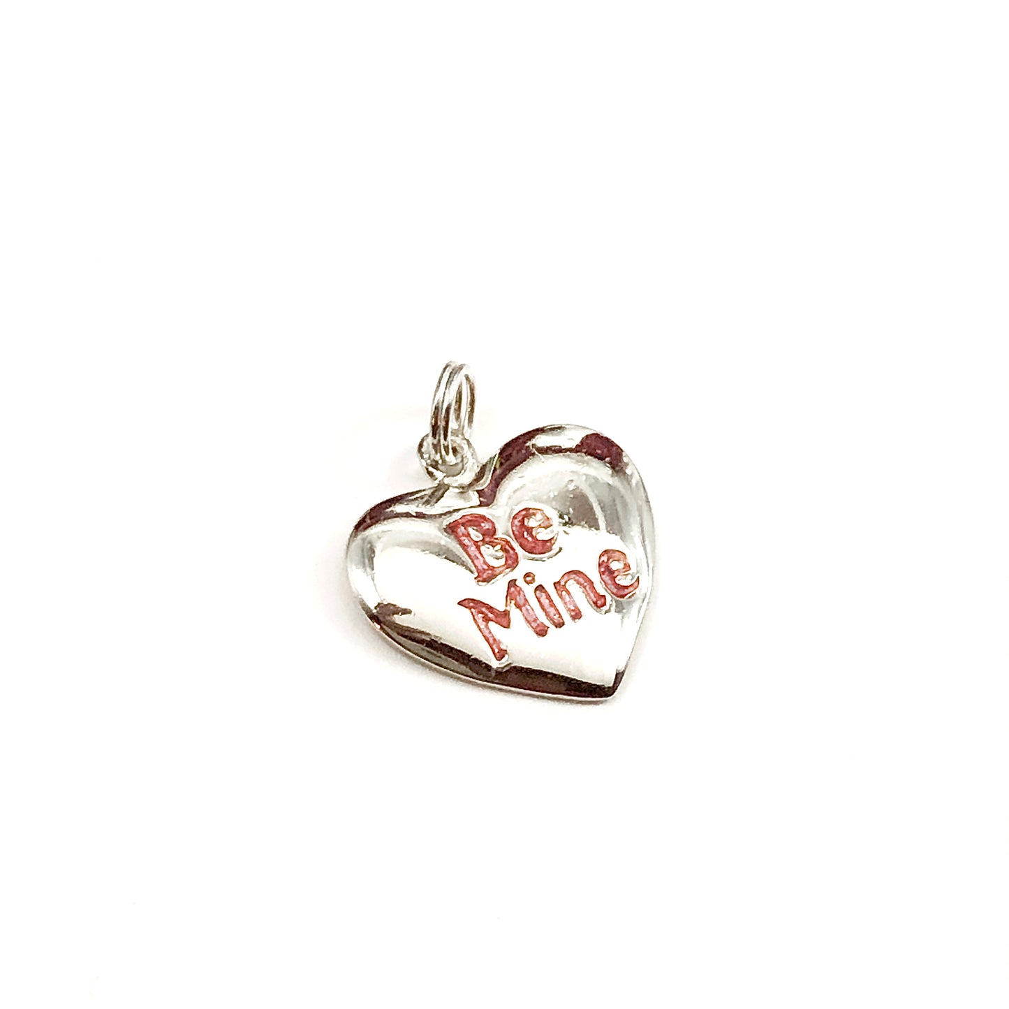 Set of 2 Sterling Silver Red Enamel Be Mine Heart Bracelet Charms