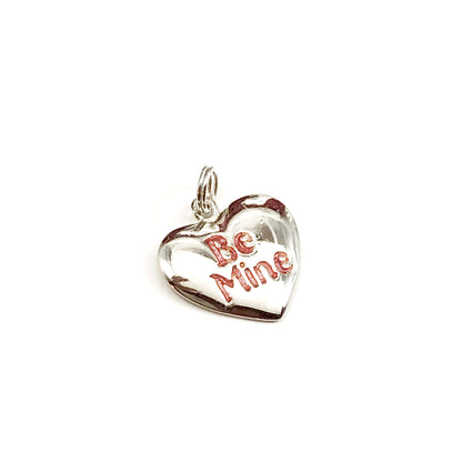 Set of 2 Sterling Silver Red Enamel Be Mine Heart Bracelet Charms