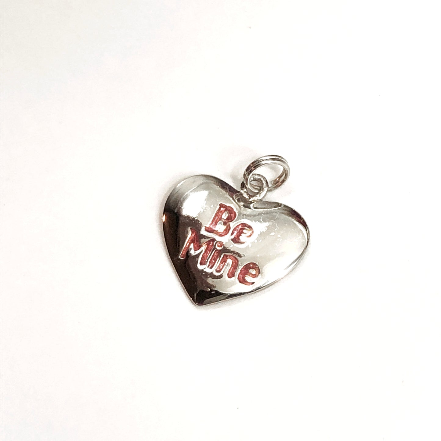 Set of 2 Sterling Silver Red Enamel Be Mine Heart Bracelet Charms