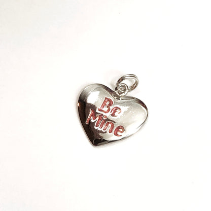 Set of 2 Sterling Silver Red Enamel Be Mine Heart Bracelet Charms
