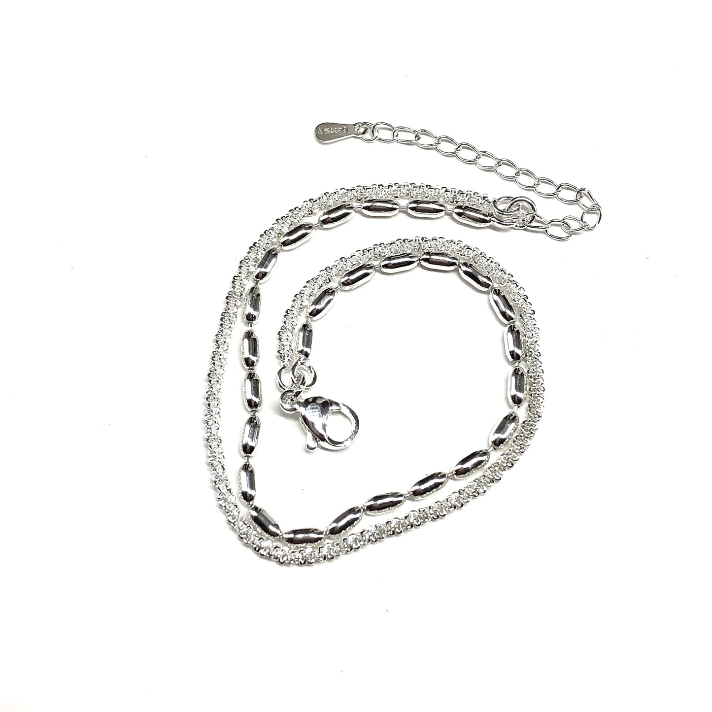 Strand Silver Bracelet, Delicate Oval Bead Ball Glitter Rope Silver Chain Bracelet