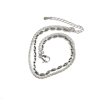 Strand Silver Bracelet, Delicate Oval Bead Ball Glitter Rope Silver Chain Bracelet