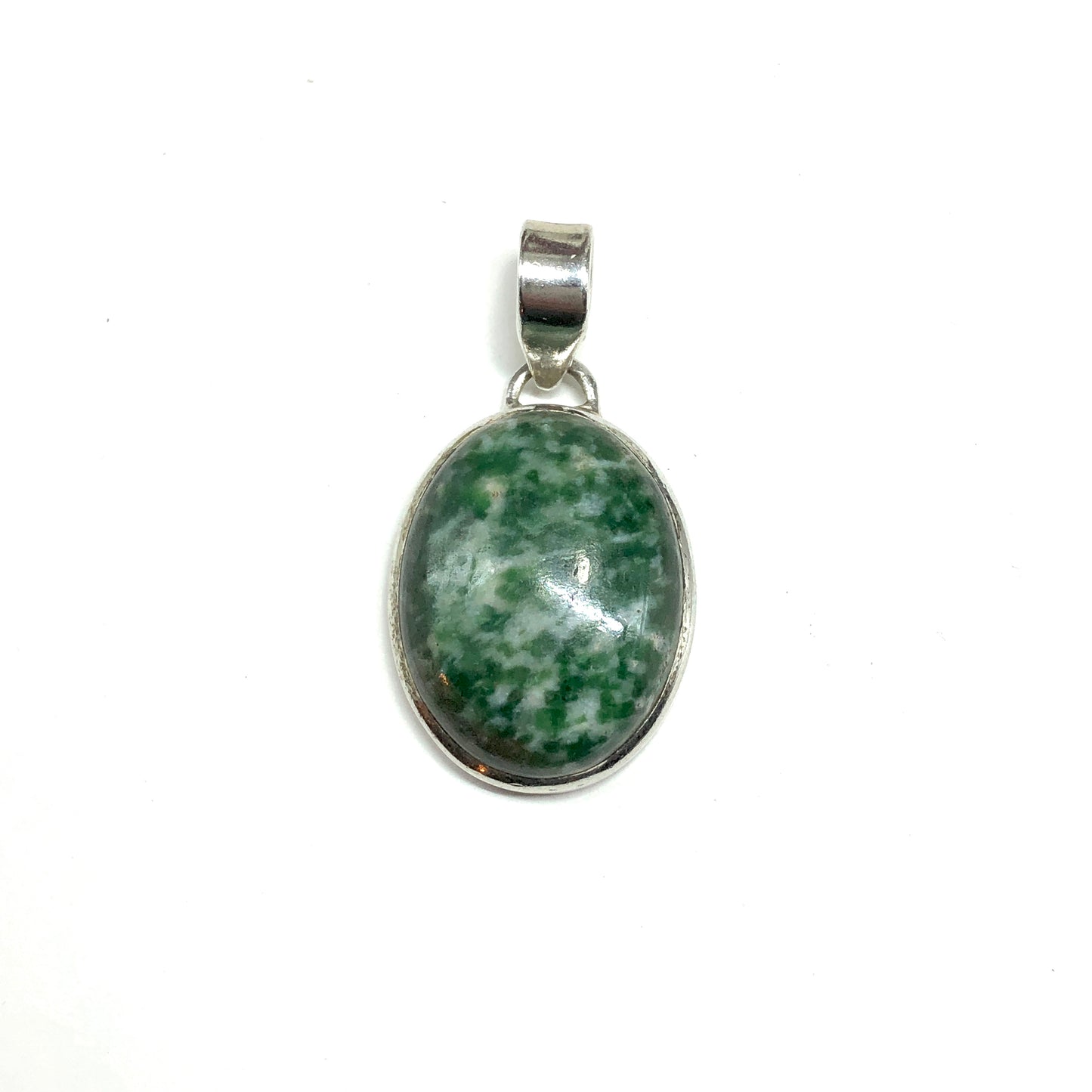 Sterling Silver Stone Pendant, Snow on Pine - Oval Amazonite Stone Silver Pendant for men or women
