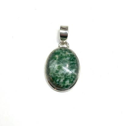 Sterling Silver Stone Pendant, Snow on Pine - Oval Amazonite Stone Silver Pendant for men or women
