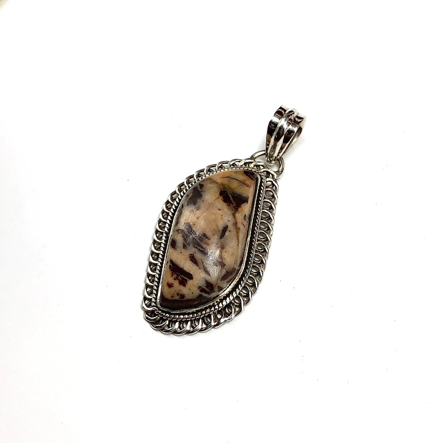 Sterling Silver Chocolate Nougat Agate Stone Pendant