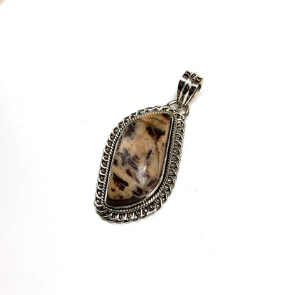 Sterling Silver Chocolate Nougat Agate Stone Pendant
