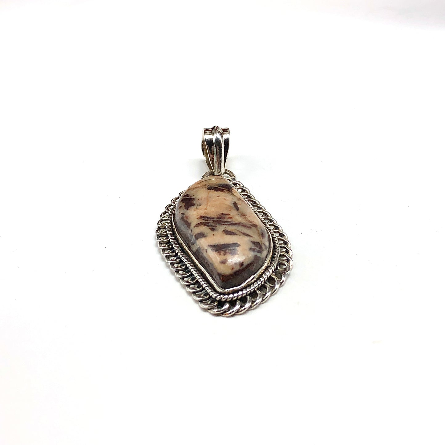 Sterling Silver Chocolate Nougat Agate Stone Pendant