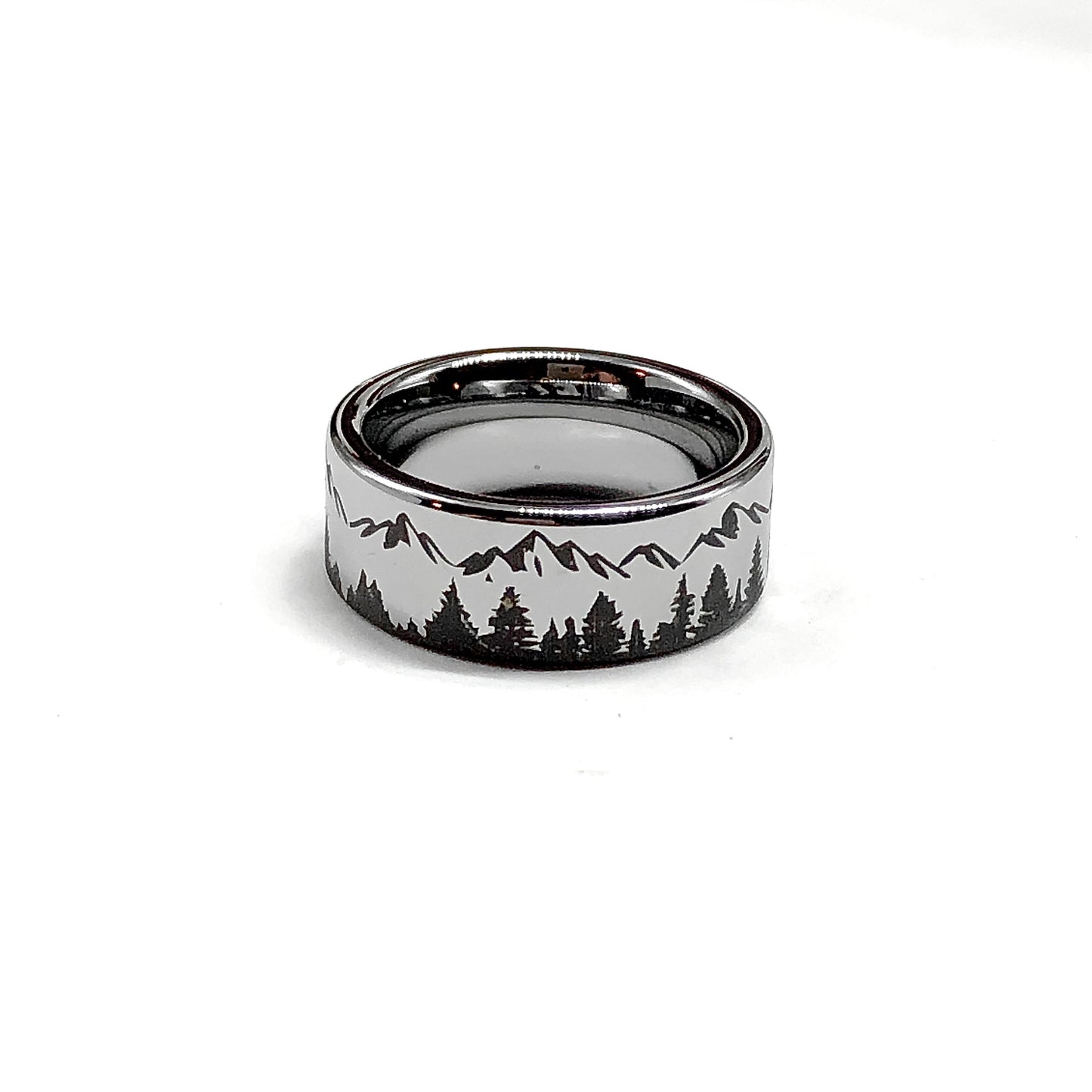 8mm Tungsten Carbide Pine Tree Mountain Pattern Band Ring