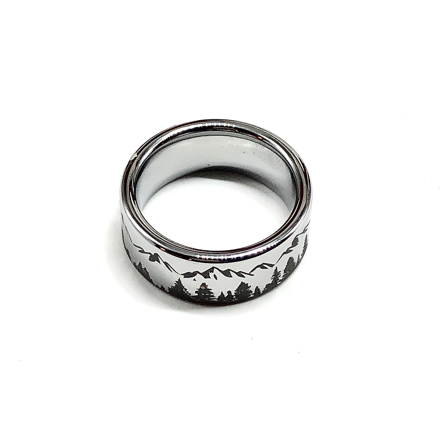 8mm Tungsten Carbide Pine Tree Mountain Pattern Band Ring