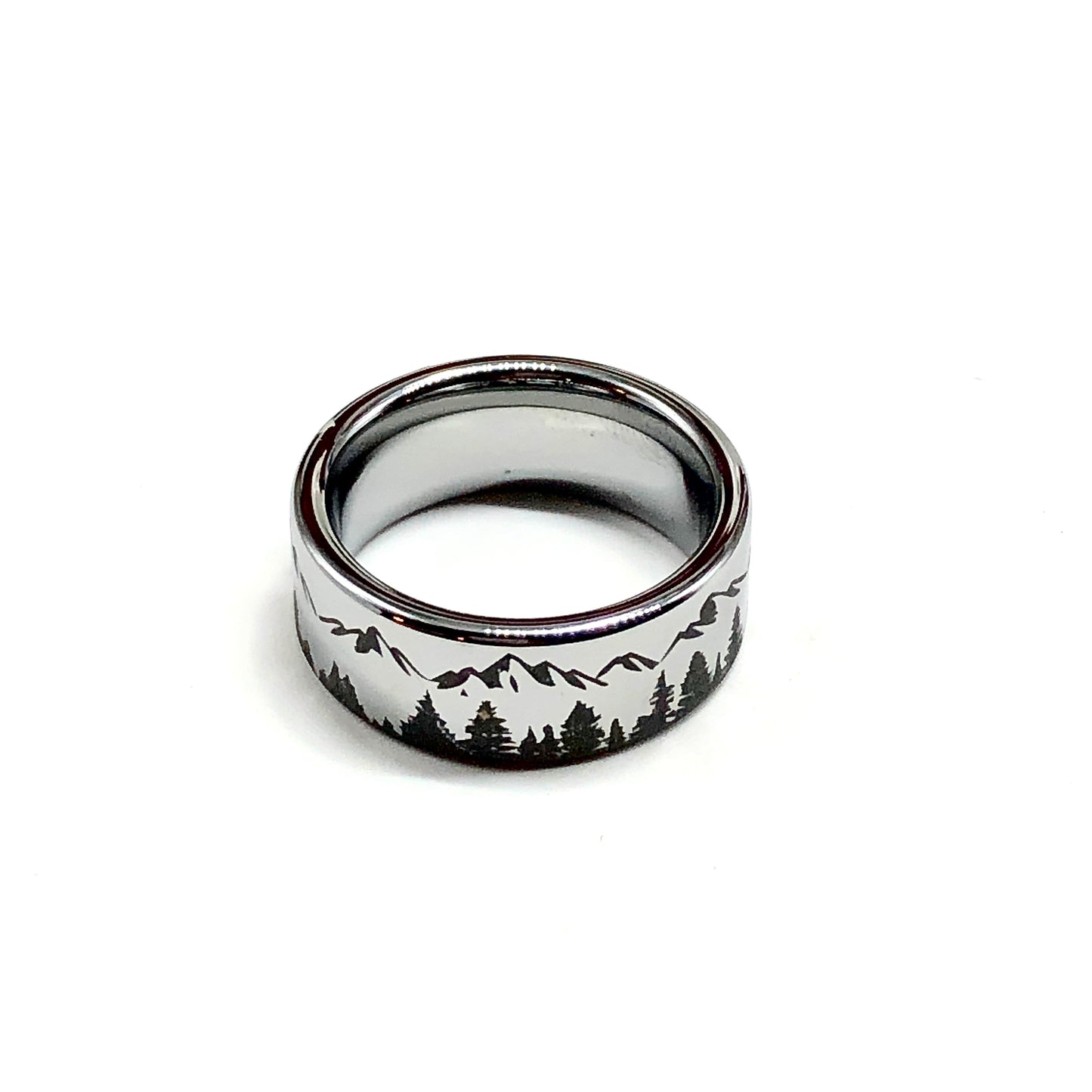 8mm Tungsten Carbide Pine Tree Mountain Pattern Band Ring