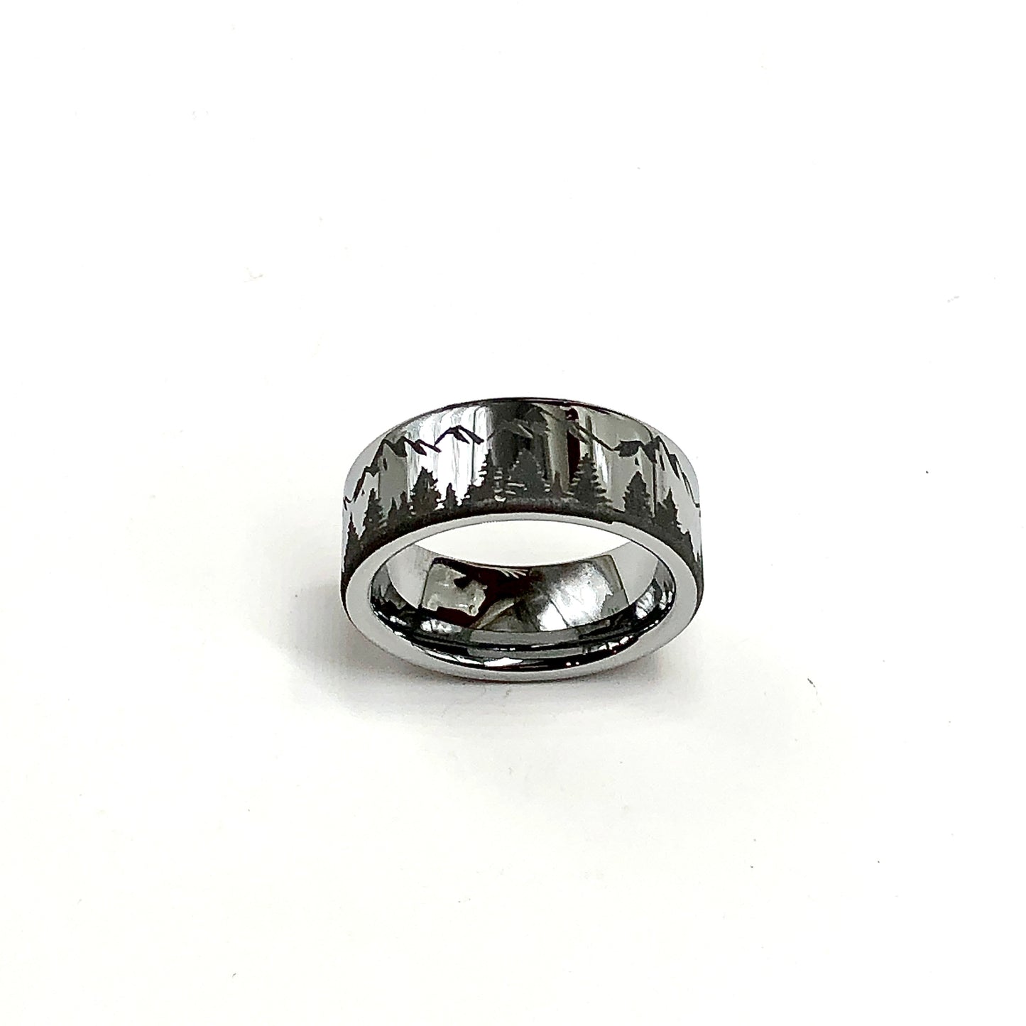 8mm Tungsten Carbide Pine Tree Mountain Pattern Band Ring