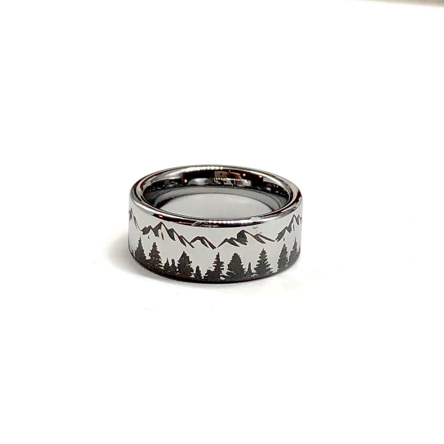 8mm Tungsten Carbide Pine Tree Mountain Pattern Band Ring