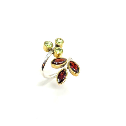 Multi Gemstone Sterling Silver Bypass Ring sz 7 +-