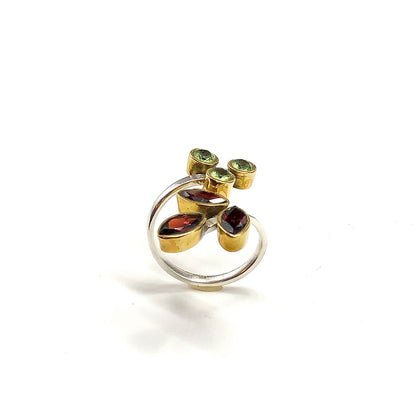 Multi Gemstone Sterling Silver Bypass Ring sz 7 +-