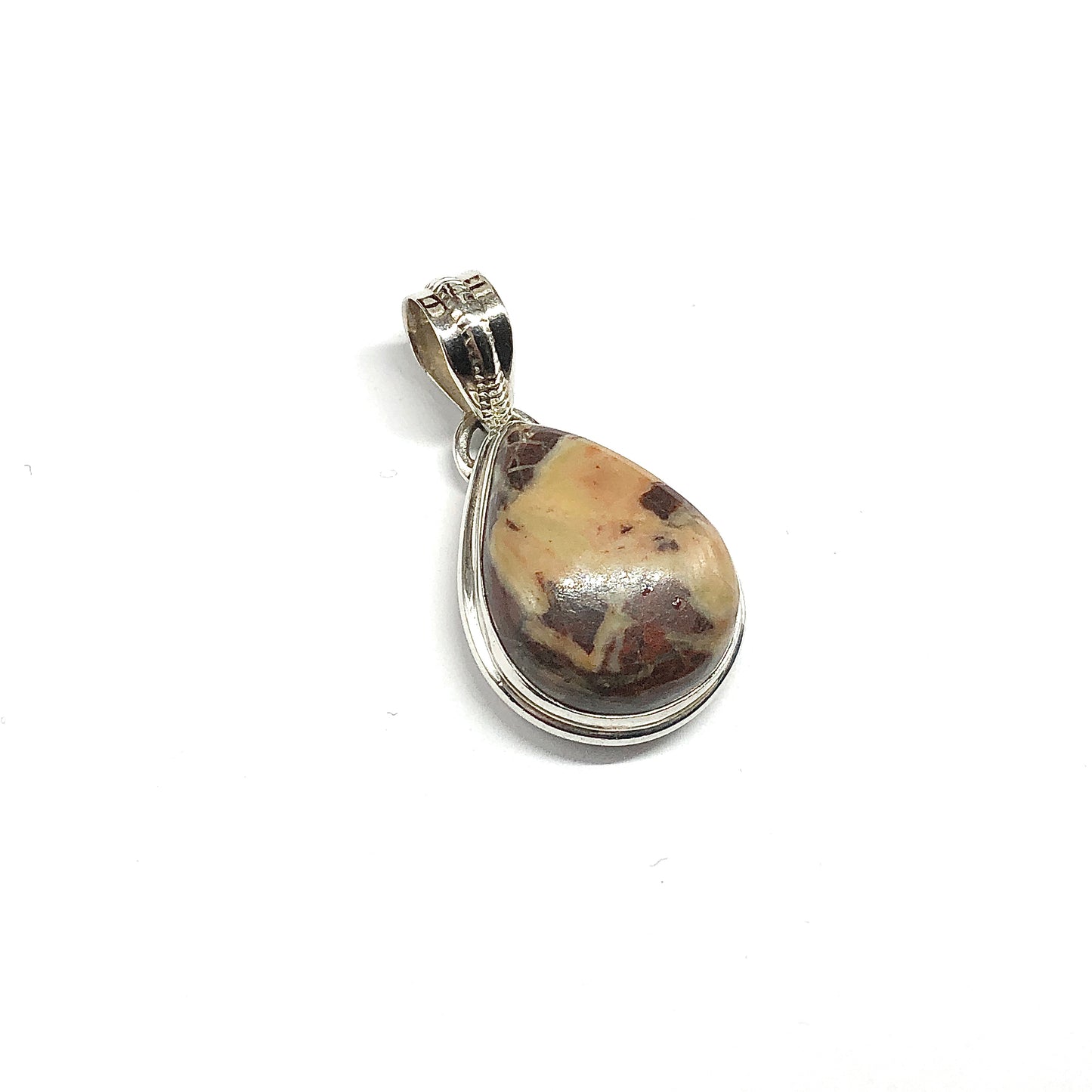 Teardrop Design Brown Tan Stone Sterling Silver Pendant