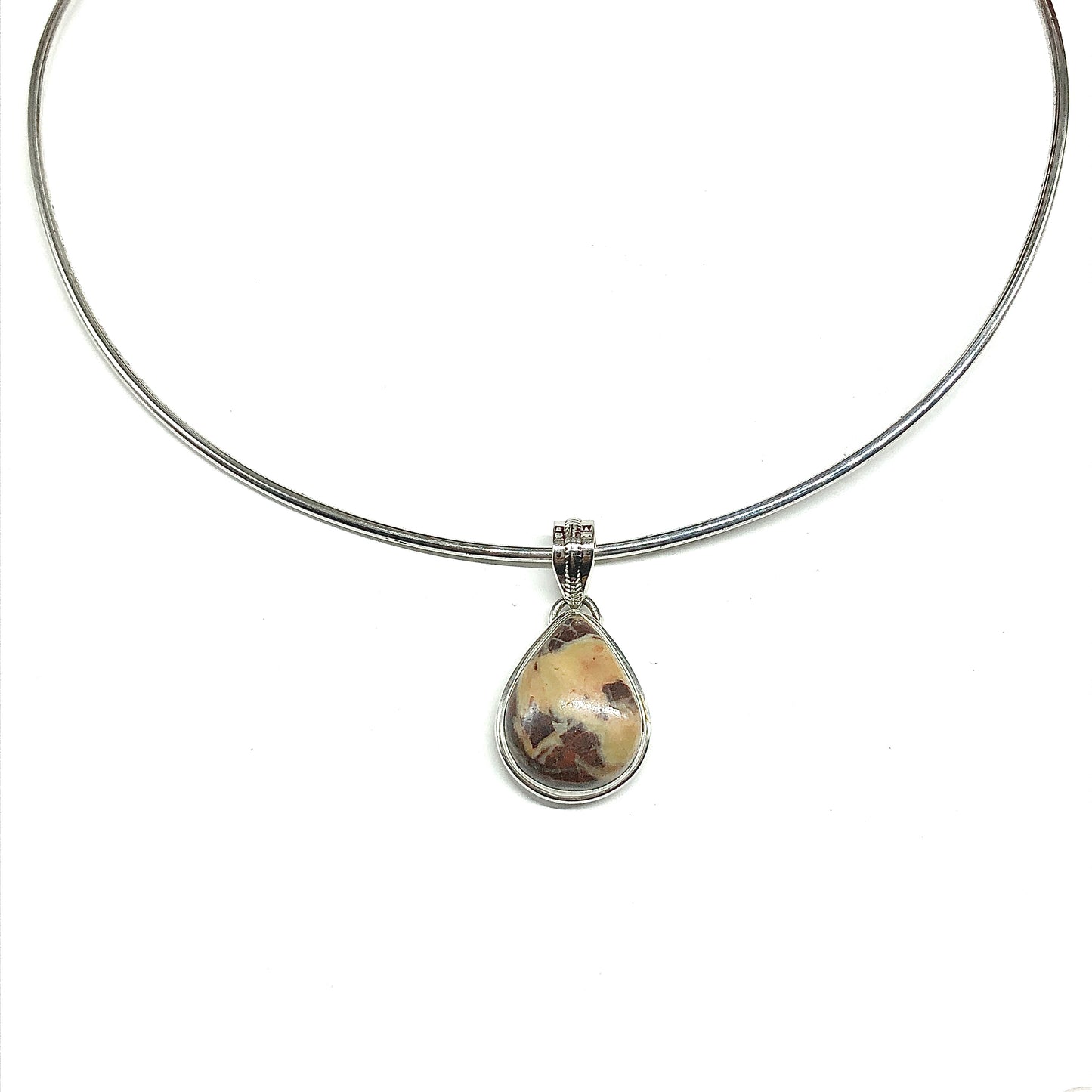 Teardrop Design Brown Tan Stone Sterling Silver Pendant