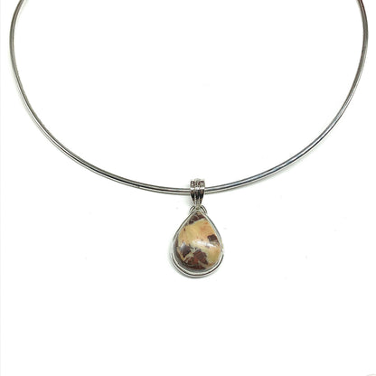 Teardrop Design Brown Tan Stone Sterling Silver Pendant
