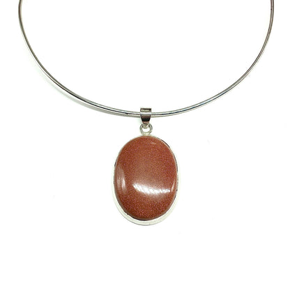 Shimmery Goldstone Stone Sterling Silver Pendant