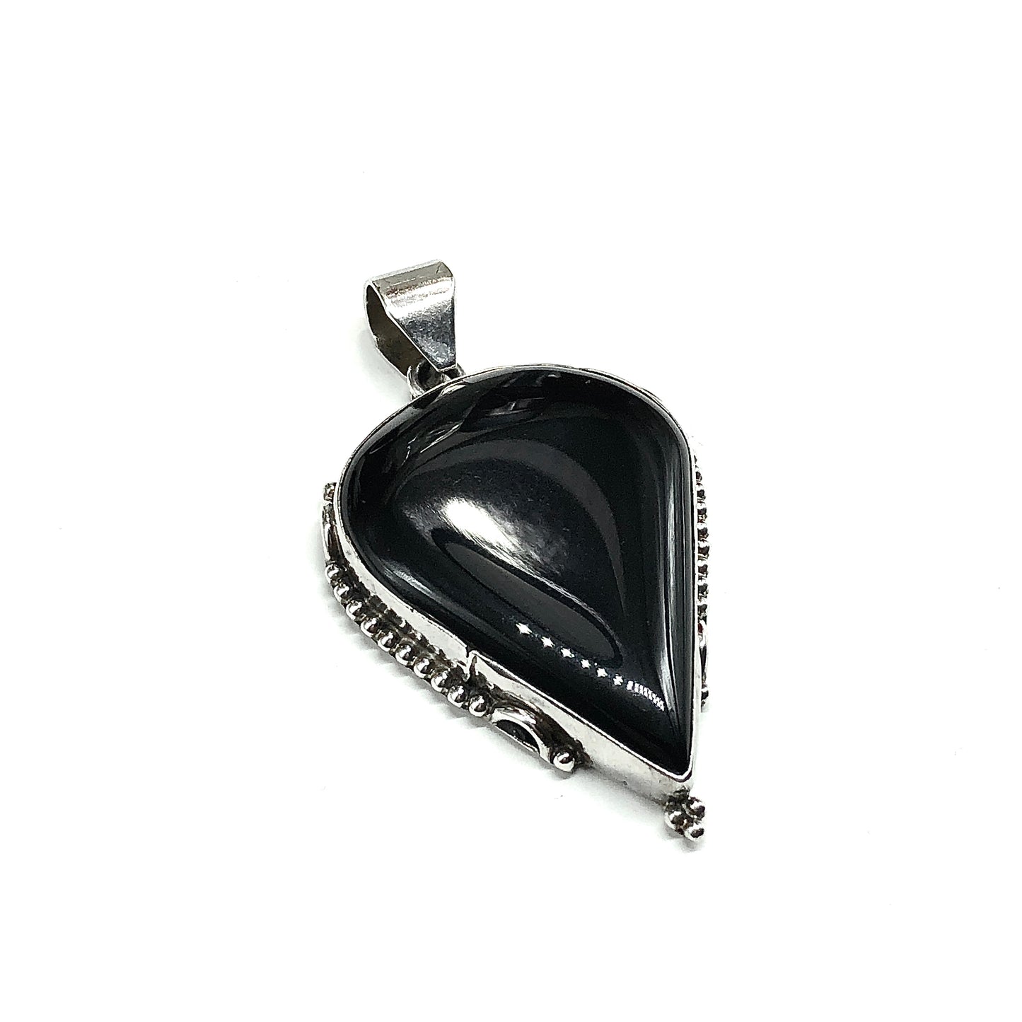 Big Black Agate Stone Sterling Silver Pendant
