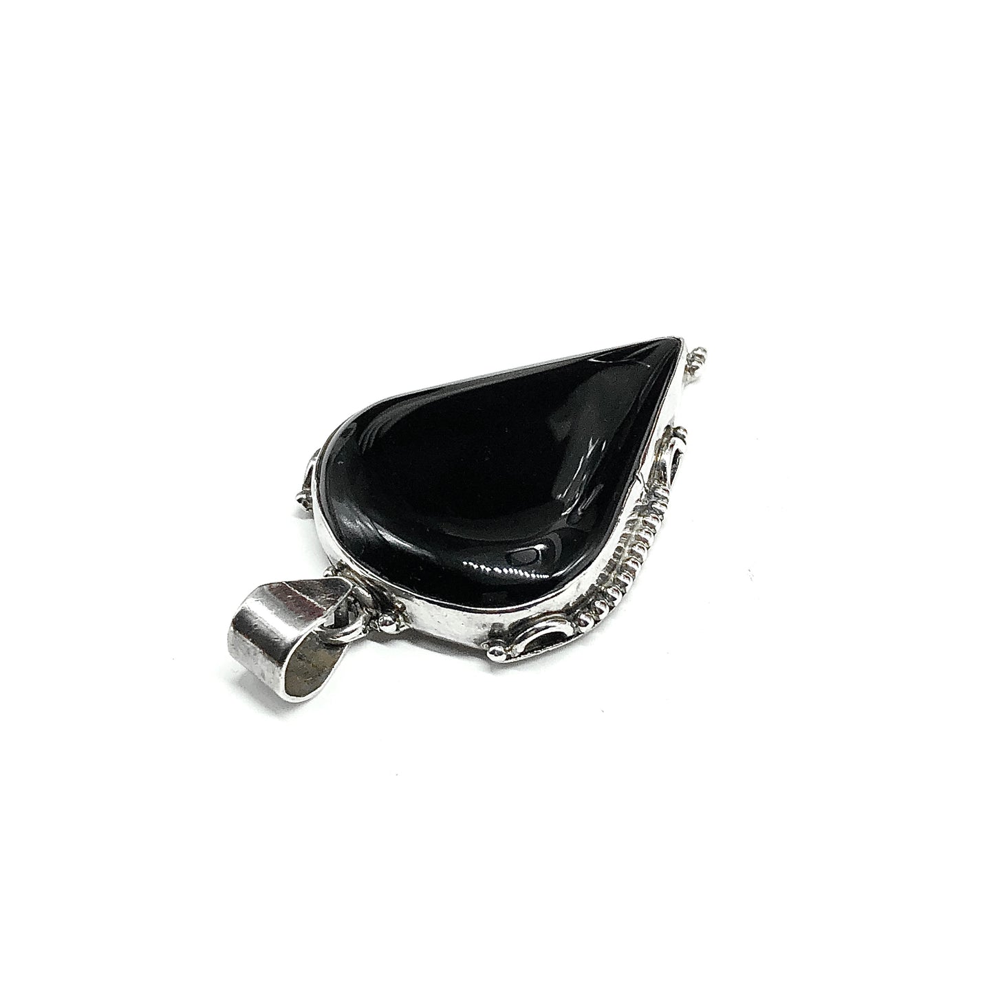 Big Black Agate Stone Sterling Silver Pendant
