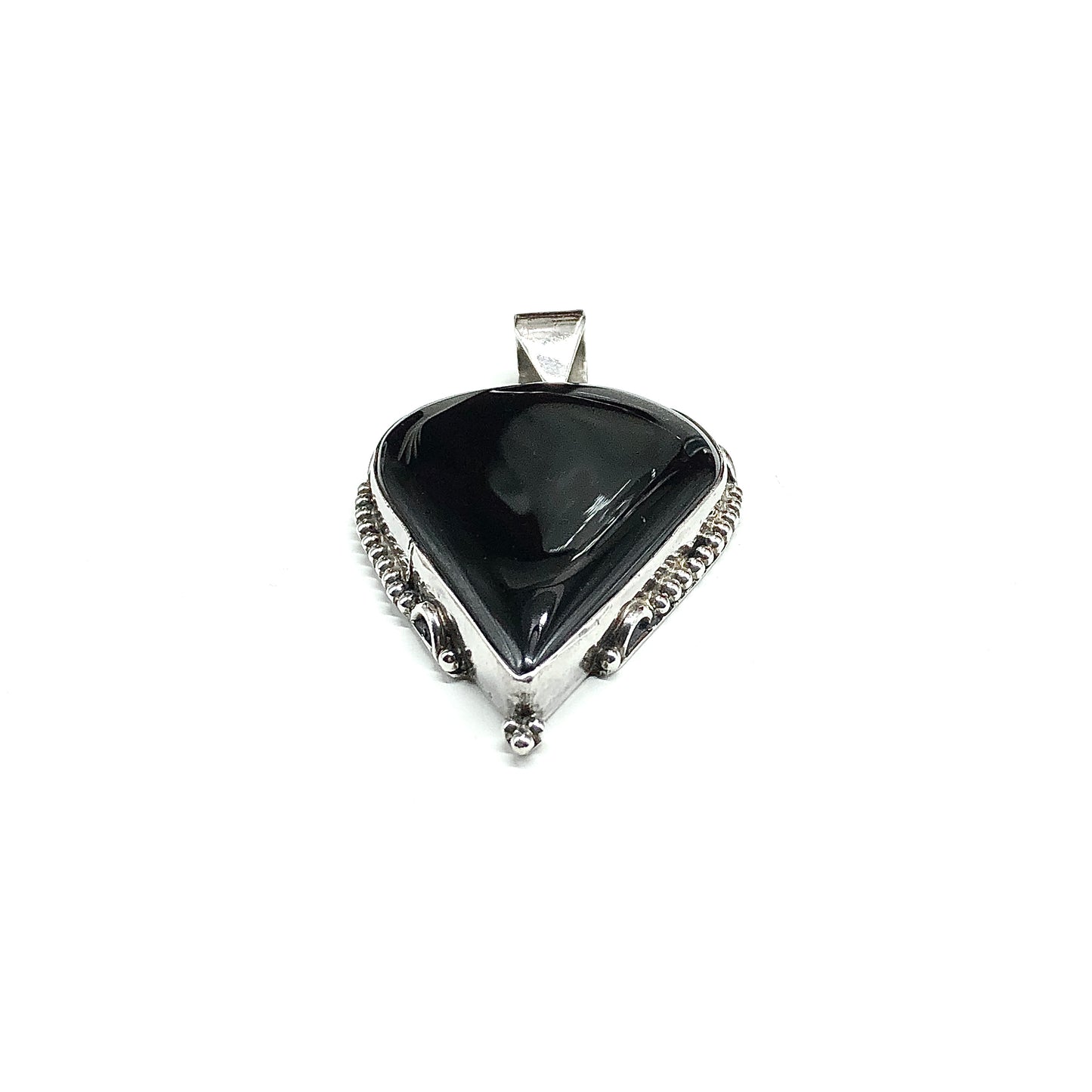 Big Black Agate Stone Sterling Silver Pendant