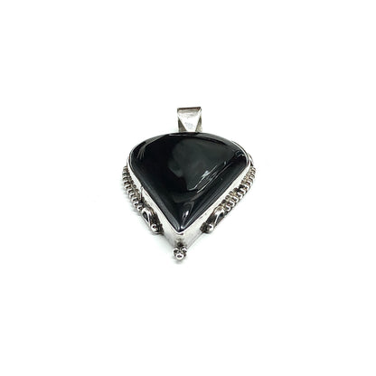 Big Black Agate Stone Sterling Silver Pendant