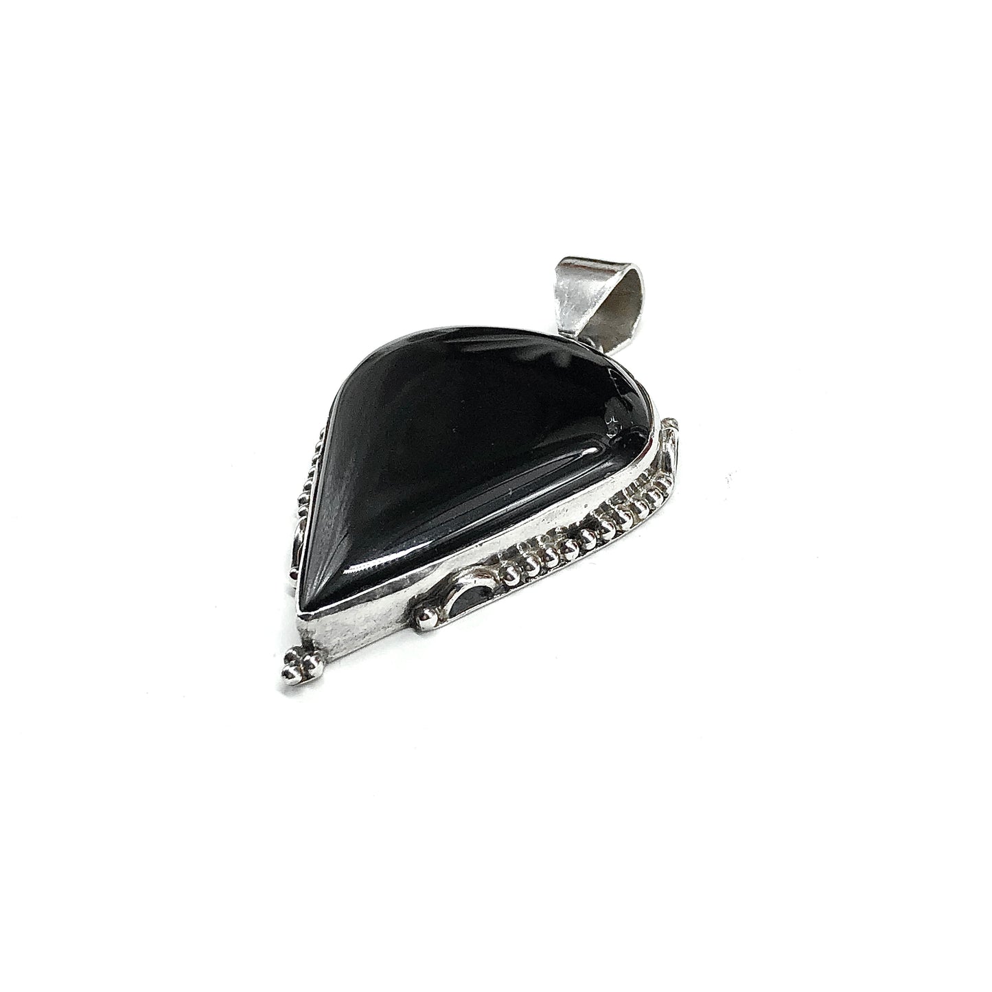 Big Black Agate Stone Sterling Silver Pendant