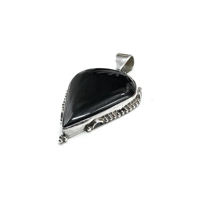 Big Black Agate Stone Sterling Silver Pendant