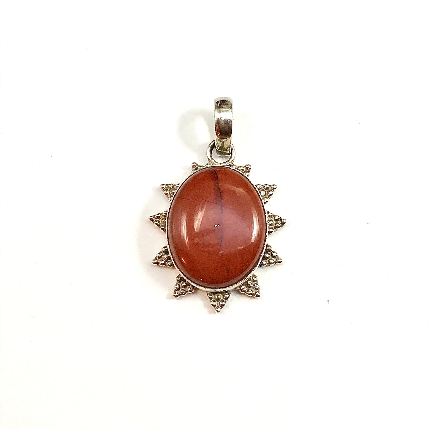 Edgy Style Oval Red Jasper Stone Sterling Silver Pendant