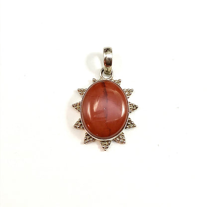 Edgy Style Oval Red Jasper Stone Sterling Silver Pendant