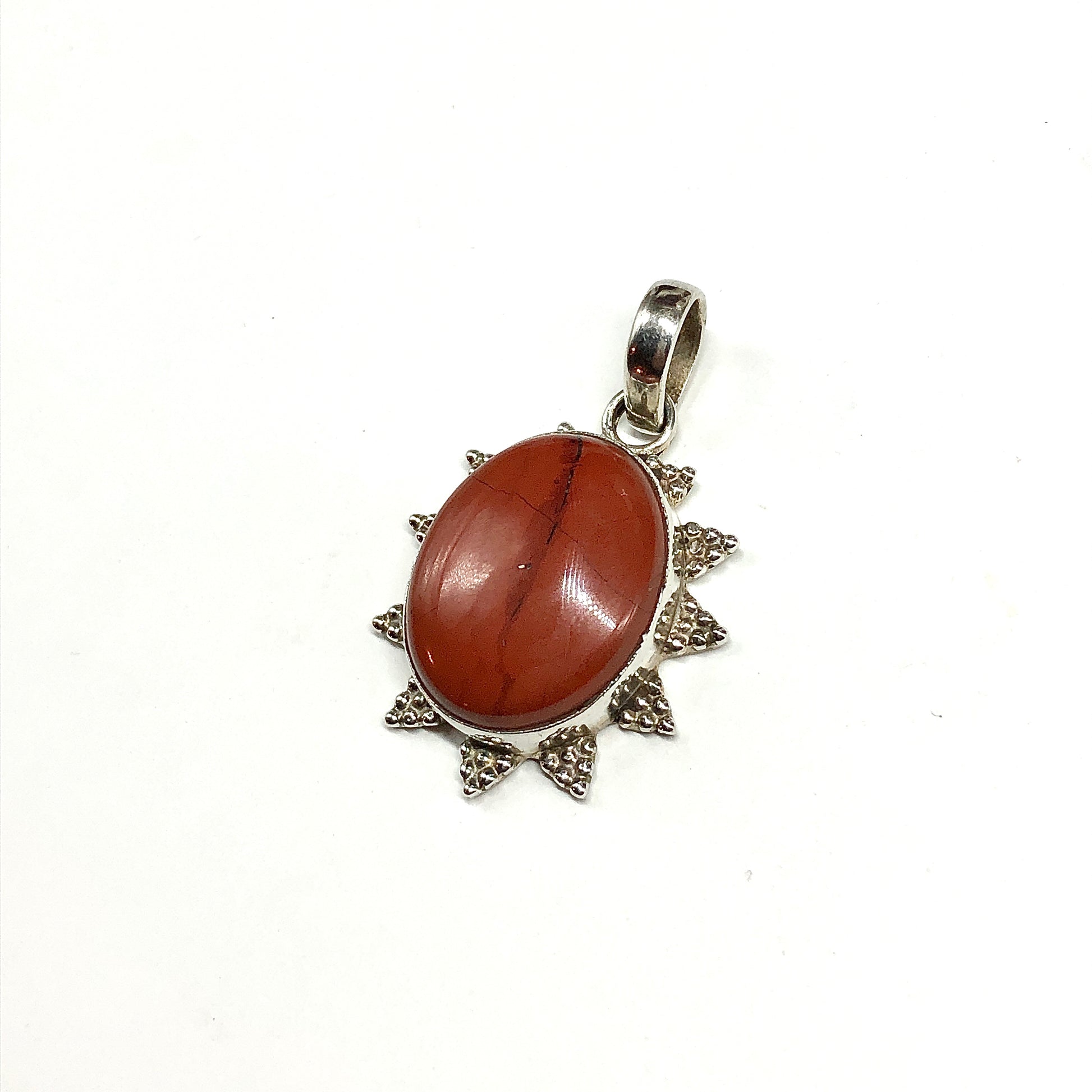 Sterling Silver Pendant, Mens Womens Unique Edgy Style Red Jasper Stone Pendant