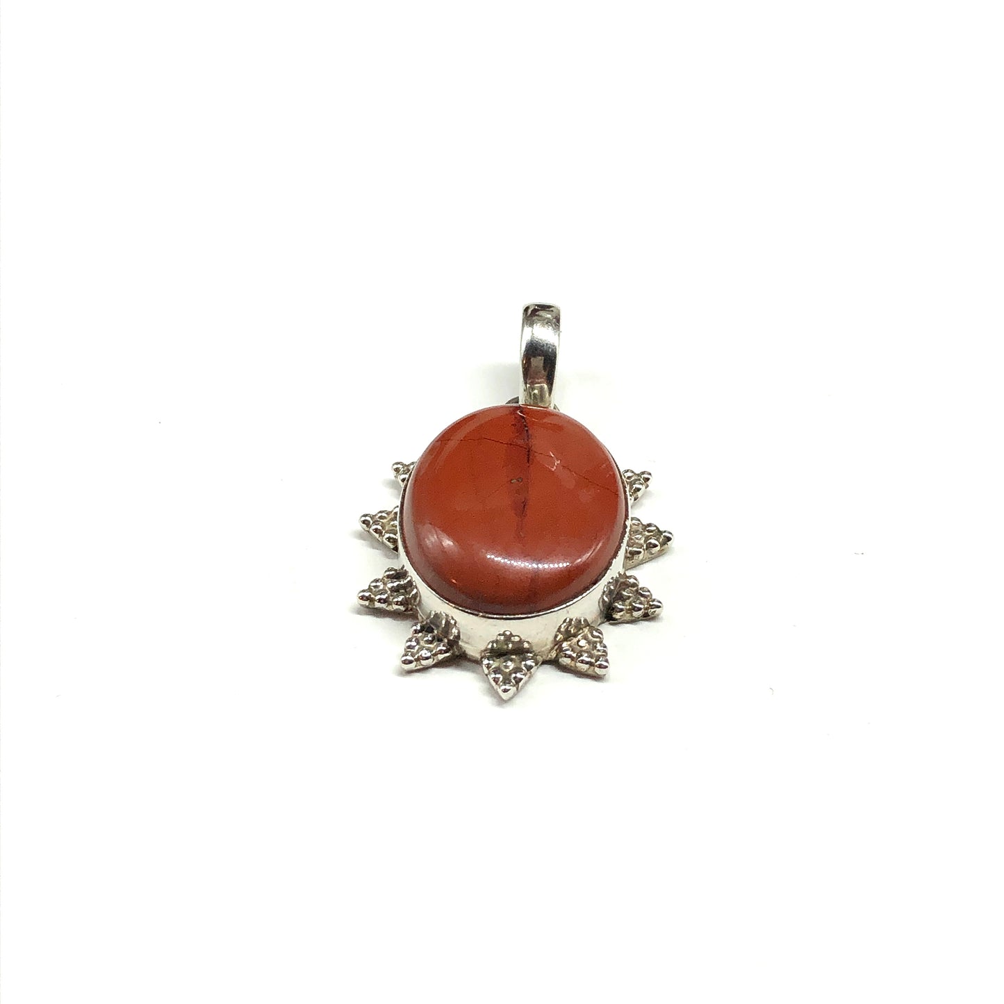 Edgy Style Oval Red Jasper Stone Sterling Silver Pendant