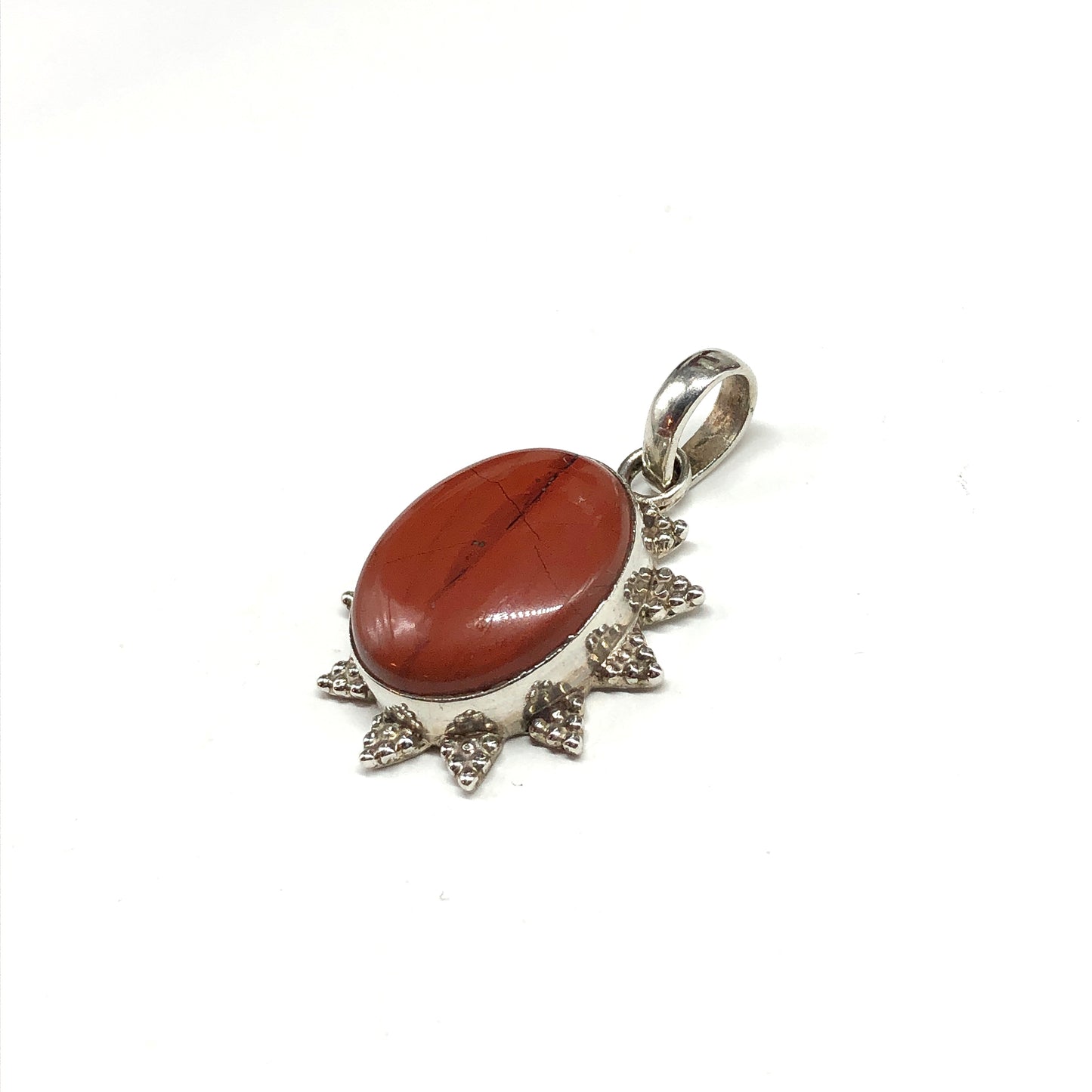 Edgy Style Oval Red Jasper Stone Sterling Silver Pendant