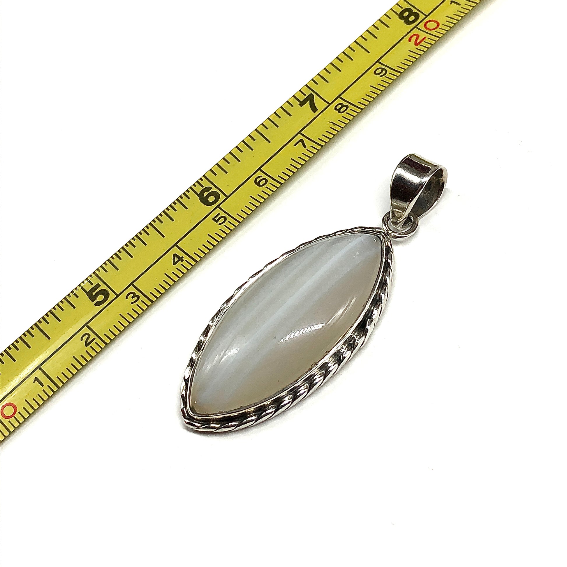 Sterling Silver Pendant, Edgy Style Banded Agate Stone Pendant