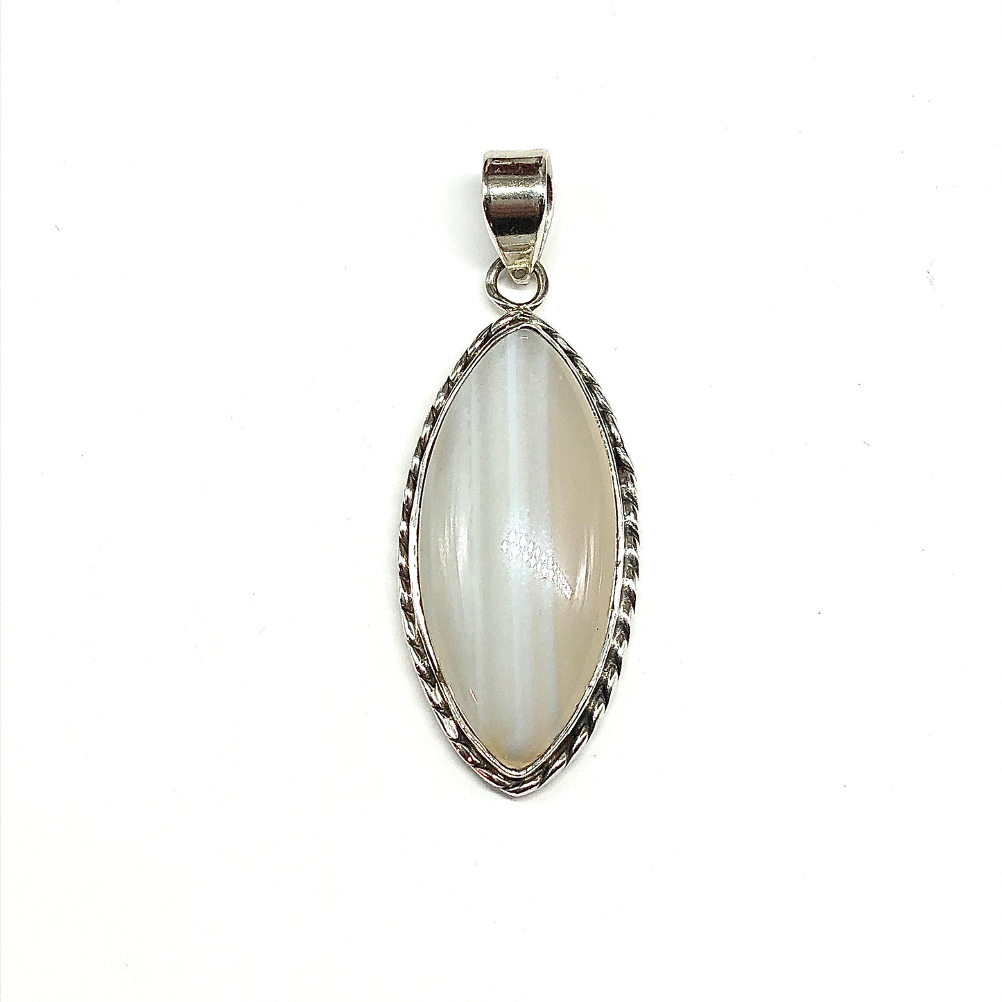 Sterling Silver Pendant, Edgy Style Banded Agate Stone Pendant