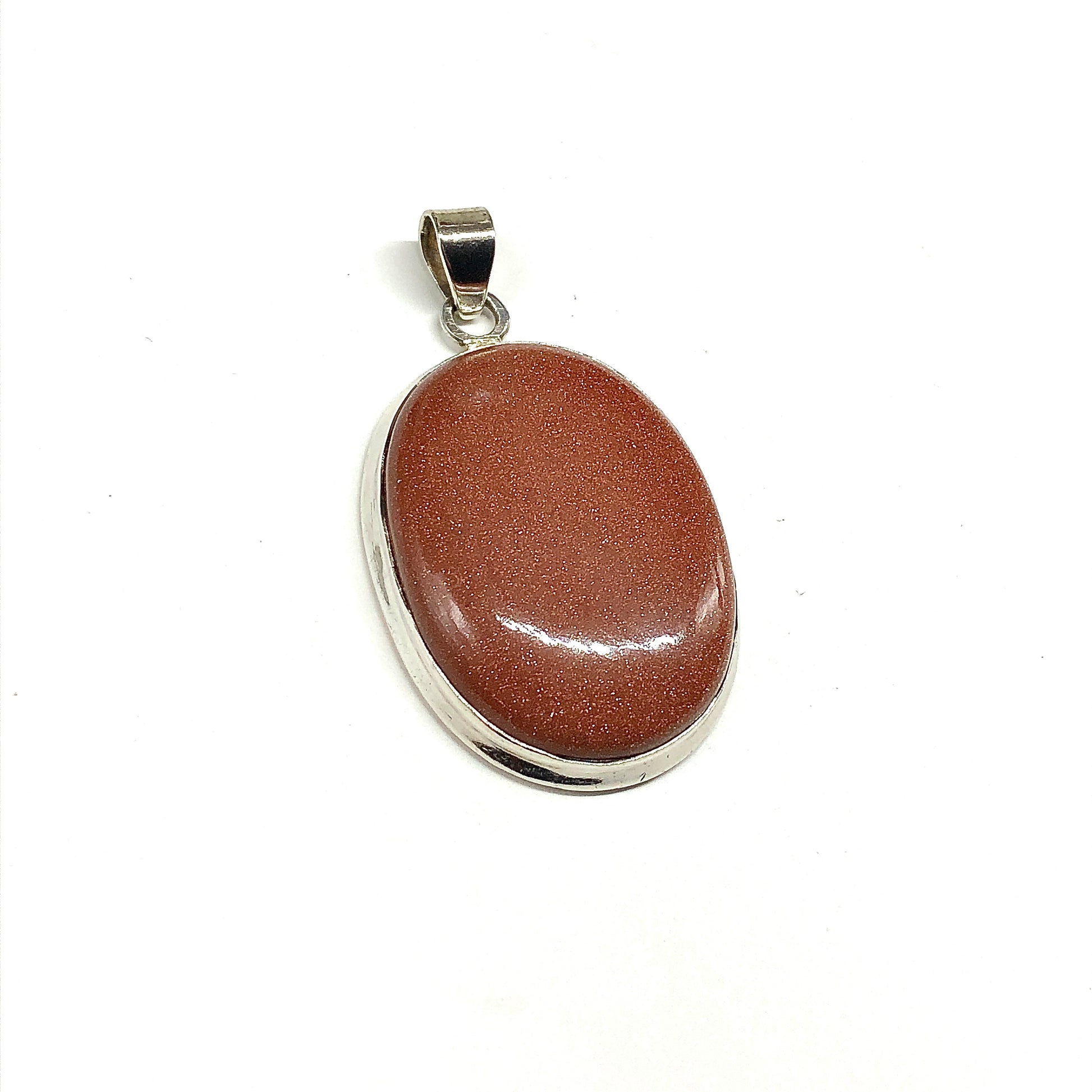 Sterling Silver Pendant, Big Boho Style Oval Goldstone Pendant