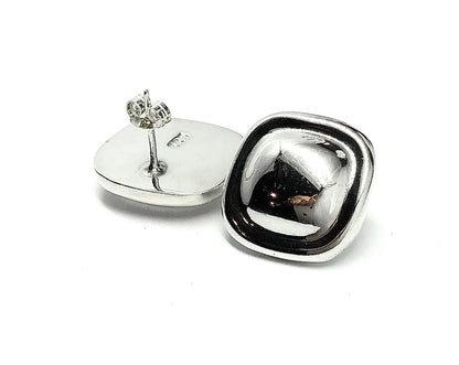 Vintage Womens Bold Square Dome Design Sterling Silver Earrings