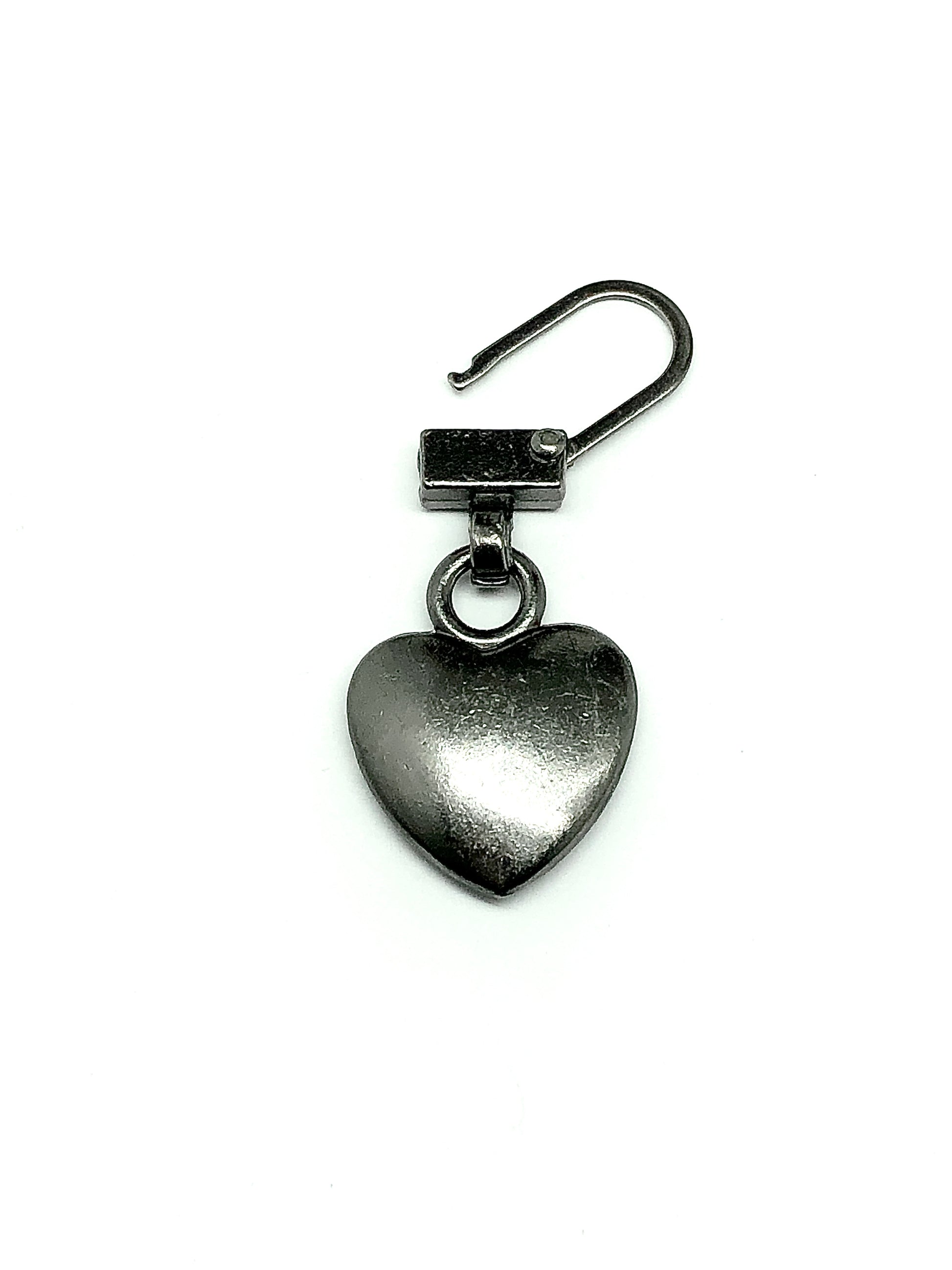 Zipper Pull Repair Charm - Rustic Graphite Heart Zipper Charm for Repair / Decorative anything it can clip onto!