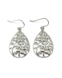 Jewelry - Flirty Filigree - used Sterling Silver Scrolling Cutout Flower Design Teardrop Dangle Earrings