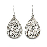Discount Pre-owned Jewelry - Flirty Filigree - Sterling Silver Scrolling Cutout Flower Design Teardrop Dangle Earrings