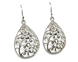 Jewelry - Flirty Filigree - used Sterling Silver Scrolling Cutout Flower Design Teardrop Dangle Earrings - Blingschlingers USA