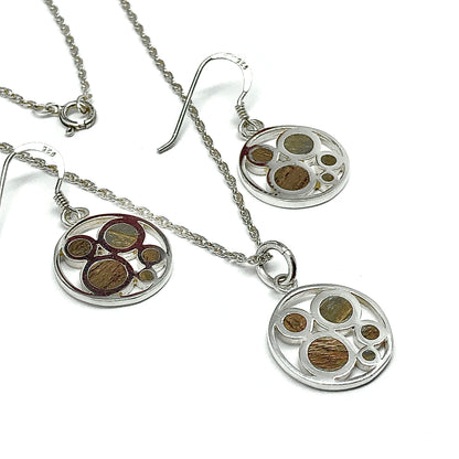 Womens Chic Sterling Silver Bamboo Circle Dangle Earrings 15in Pendant Necklace set 