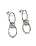 Earrings - Flirty Rope Design Sterling Silver 3 Ring Hoop Dangle Earrings